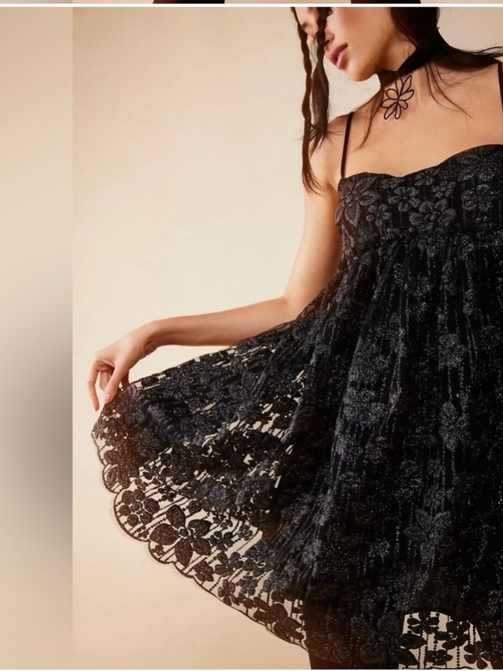 Free People All That Glitters Mini Babydoll Dress Black Floral new with tags!